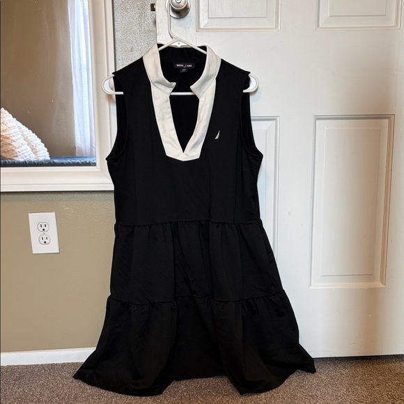 Nautica Dresses & Skirts - Nautica Black Sleeveless Tiered Dress with White V-Neck Trim